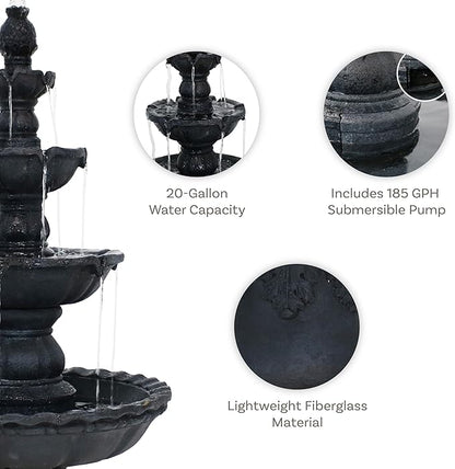 Sunnydaze Pineapple 52-Inch 4-Tier Outdoor Water Fountain - Tall Outdoor Fountain for Garden, Patio or Yard - Black
