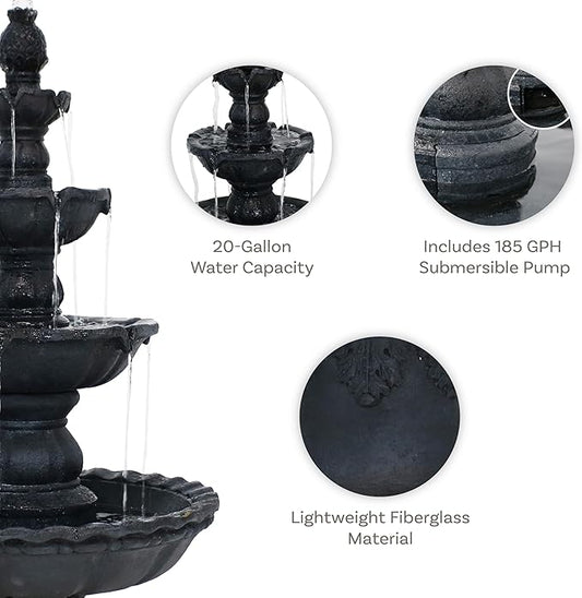 Sunnydaze Pineapple 52-Inch 4-Tier Outdoor Water Fountain - Tall Outdoor Fountain for Garden, Patio or Yard - Black