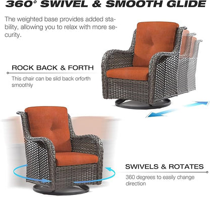 Joyside Wicker Patio Furniture Sets 8 Piece Set with 3-Seat Sofa, 2 Swivel Rocking Armchairs, 2 Armchairs, 2 Ottoman and 1 Side Table Wicker Outdoor Conversation Set(Brown Mixed Gray/Orange)