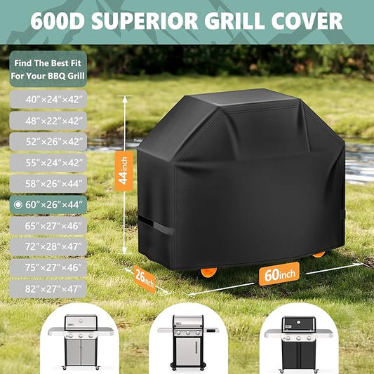 Grill Cover 60 Inch - Superior BBQ Cover for Weber Genesis 300 Series Gas Grill - 600D Outdoor Barbecue Covers for Weber Genesis ii 300, Dyna-glo, Char-Broil, Nexgrill, Monument and Brinkmann