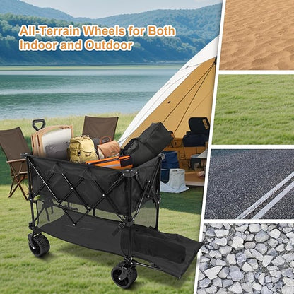 Elevon Collapsible Foldable Wagon, Grocery Beach Cart Large Capacity 450LBS, All Terrain Heavy Duty Cart with Wheels & Drink Holders, Collapsible Wagon Portable for Outdoor Beach Gardening Shopping