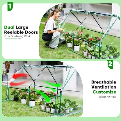 Greengro Mini Greenhouse, 71" x 36" x 36" Portable Greenhouses for Outdoors with Roll-up Zipper Door, Ground Stakes & 20 T-Shaped Plant Tags, Waterproof UV-Resistant Green House for Indoor