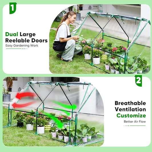 Greengro Mini Greenhouse, 71" x 36" x 36" Portable Greenhouses for Outdoors with Roll-up Zipper Door, Ground Stakes & 20 T-Shaped Plant Tags, Waterproof UV-Resistant Green House for Indoor