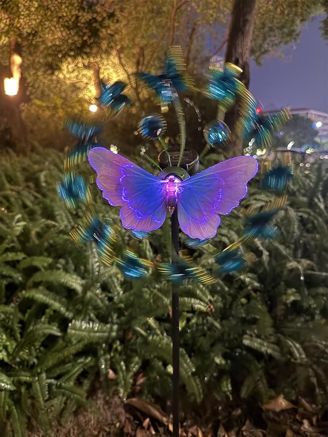 46" Butterfly Solar Outdoor Windmill Wind Spinners for Yard and Garden, Sapphire Kinetic Wind Spinner Outdoor Decor, Wind Sculpture Yard Art for Patio, Lawn & Garden