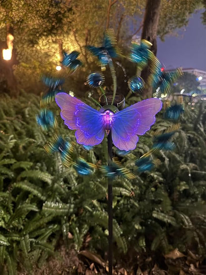46" Butterfly Solar Outdoor Windmill Wind Spinners for Yard and Garden, Sapphire Kinetic Wind Spinner Outdoor Decor, Wind Sculpture Yard Art for Patio, Lawn & Garden