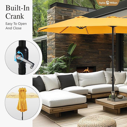 Sophia & William 15 ft Extra Large Patio Umbrella with Base Included, Rectangular Outdoor Umbrella Heavy Duty, Market Umbrella Double-sided Fade Resistant for Pool Garden Backyard, Golden yellow
