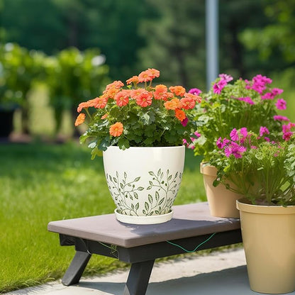 Ceramic Planter for Indoor Plants - 8.2 Inch Plant Pot with Drainage Hole and Saucer, Boho Round Planter for Indoor Outdoor Flowers, Plant Lover Gifts, Home Garden House Decor, White
