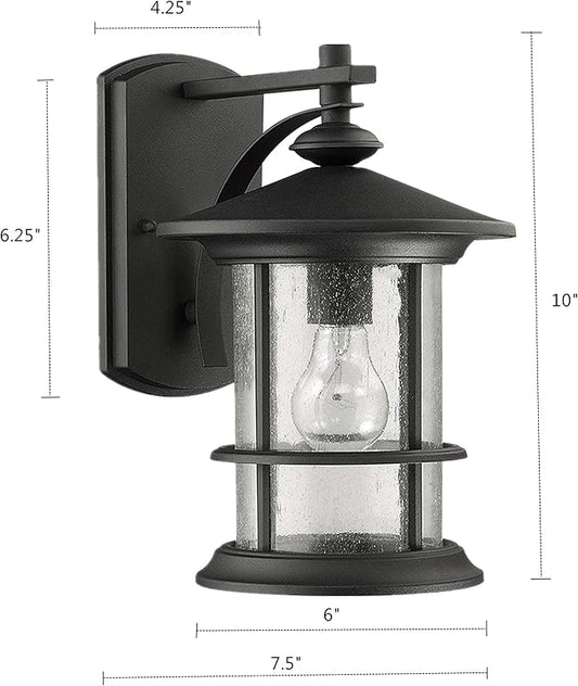 MICSIU Textured Black 10" Outdoor Light Fixtures Wall Mount, Waterproof Front Porch Light Fixtures with Clear Seedy Glass, Outdoor Wall Lights for House Front Porch, Patio, Backyard
