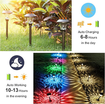 BEAU JARDIN Solar Pathway Lights 8 Pack Bright White Color Changing Fixed Color Solar Powered Light Outdoor Waterproof Glass High Lumen for Garden Landscape Path Yard Walkway Patio Driveway Outside