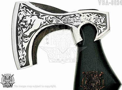 SHINY CRAFTS-Camping Axe Tomahawk Viking Bearded Axe Handmade Viking Axe with Ashwood Handle Viking Gifts for Men with Premium Quality Leather Sheath (SCA 24)