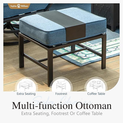 Sophia & William Patio Furniture Sets for 7 Outdoor Conversation Set 7 Pcs with 2 x Swivel Sofa Chairs, 2 x Armrest Chairs, 1 x 3-Seat Sofa, 2 x Ottomans for Coffee Garden Backyard Poolside Navy