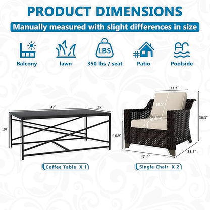 Vista Vibe 5 Pieces Outdoor Rattan Patio Conversation Furniture Set - 4 Wicker Chairs | Steel Coffee Table, Premium & Washable Cushions, Living Room, Poolside (Brown/Beige)