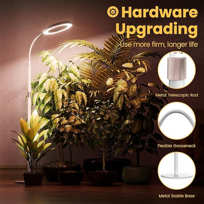 bseah Plant Grow Light for Indoor Plants, Full Spectrum Grow Lamp with Pedestal Stand, Automatic Timer for 3H/9H/12H, Height Adjustable 51-67in White