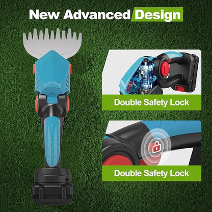 Cordless Hedge Trimmer,21v Electric Grass Shears & Shrub Trimmers,Handheld 2-in-1 Battery Powered Hedge Trimmer for Patio/Lawn, Gardening Tools, Included Charger (Blue-Red+1 * Battery)