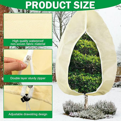 Plant Covers Freeze Protection 10 x 10 ft Extra Large Frost Cloth Plant Covers with Zipper Drawstring Winter Cold Weather Frost Blankets for Outdoor Palm Fruit Tree and Shrubs(Beige)
