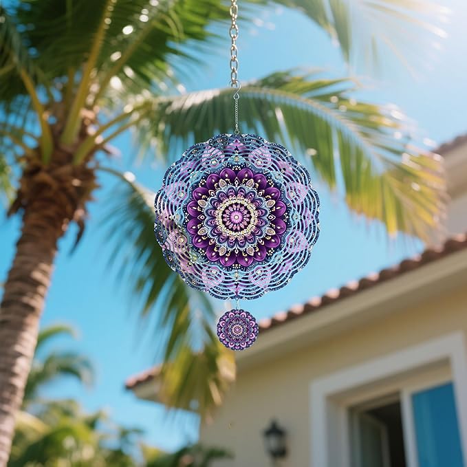 Wind Spinners Outdoor, Retro Kaleidoscope 3D Stainless Steel Wind Sculpture Spinner for Garden Outside Hanging Decor Mother's Day Christmas Birthday Gifts for Women Men Mom Nana 9.8 in
