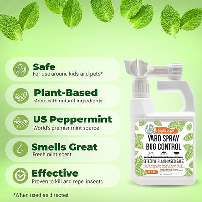 Mighty Mint Peppermint Oil Lawn & Yard Bug Control Spray – Natural Outdoor Pest Repellent for Fleas, Ticks, Mosquitoes, Ants, and More – Plant-Based, Extra-Strength Formula – 32 oz