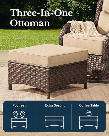HILLGA Luxury Patio Furniture Set with 6-inch Thick Cushion, Outdoor Couch and High Back Swivel Rocker Patio Chairs, 6PCS Wicker Conversation Set for Deck Yard and Poolside, Beige (V2)
