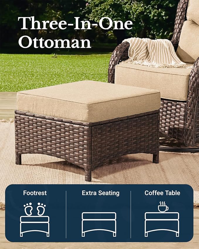 HILLGA Luxury Patio Furniture Set with 6-inch Thick Cushion, Outdoor High Back Swivel Rocker Patio Chairs, 5PCS Wicker Conversation Set for Deck Yard and Poolside, Beige (V2)