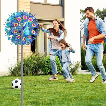 Metal Outdoor Wind Spinner, 2-Way Wind Sculpture Spinner with Metal Stake, Waterproof 360 Degrees Kinetic Windmill Art Decoration for Patio Garden Lawn (Peacock A)