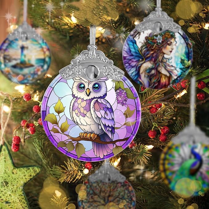 Stained Glass Suncatcher Owl Ornament for Christmas, Holidays, Tree Decor, and Home - Owl Gifts