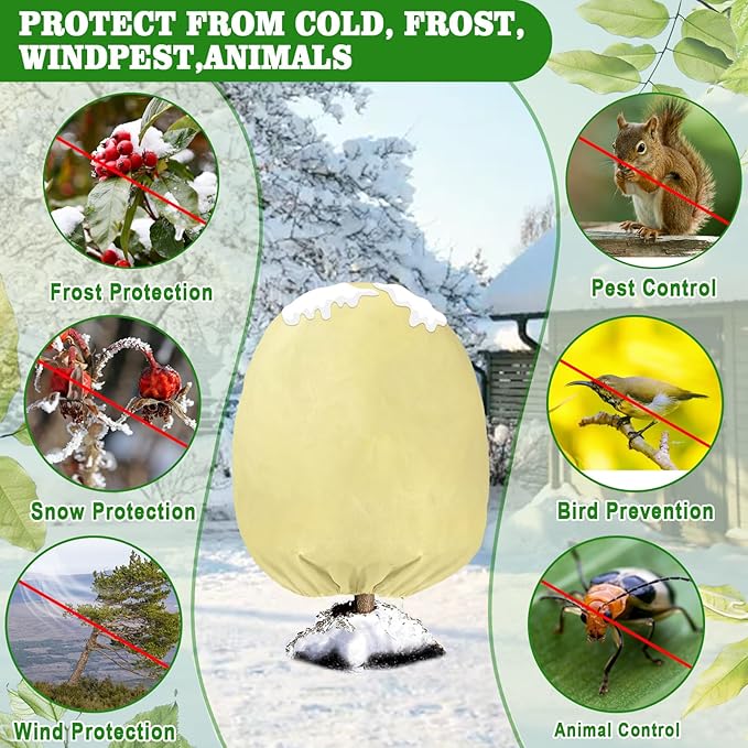 Evoio Plant Covers Freeze Protection 8 x 10 FT 3 oz/yd² Winter Frost Blankets Cloths Fabric Bags with Zipper for Outdoor Plants Tree Shrub Garden Potted Freeze Frost Winterizing Protection (2 Pack)