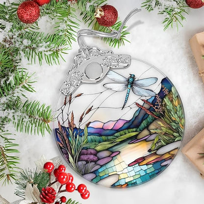 Christmas Stained Glass Dragonfly Ornament - Home Decor - Holiday Present Ideas - Gift Exchange - Fluttering Dragonfly