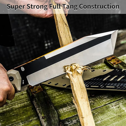 HX OUTDOORS 14 Inch Machete Camping Knife, Premium DC53 Steel Fixed Blade Knife, Kukri Gardening Machete with Kydex Sheath for Yard Work, Cutting Trees, Clearing Brush