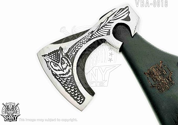 SHINY CRAFTS-Axes Handmade Viking Axe Hatchet Norse Battle Axe-with Carbon Steel Head and Black Etching Design Ashwood Handle Viking Gifts for Men with Premium Quality Leather Sheath (SCA 18)