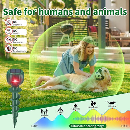8 Pack Solar Powered Mole Repellent for Lawns, Waterproof Gopher Repellent Outdoor Get Rid of Snake Voles Ground Squirrels in Garden, Yard, Lawn