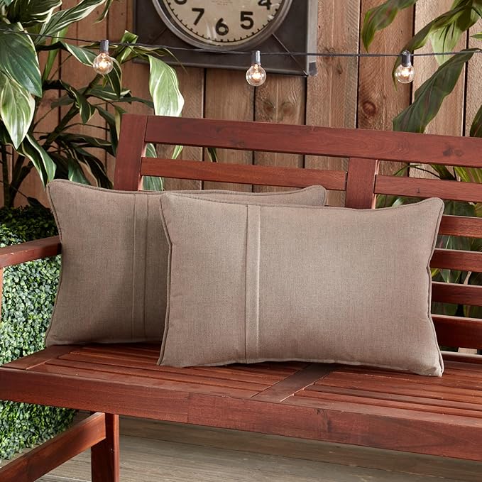 Greendale Home Fashions Sunbrella 21" x 14" Rectangle Outdoor Throw Pillow with Removable Cover (Set of 2), Cast Shale 2 Count