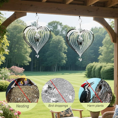 HOOSUN Metal Wind Spinners Outdoor for Yard and Garden Decor,Reflective Bird Deterrents for Outside Windows Patio Porch,Stainless Steel 3D Hanging Heart Butterfly Wind Spinners Gifts for Mom Women