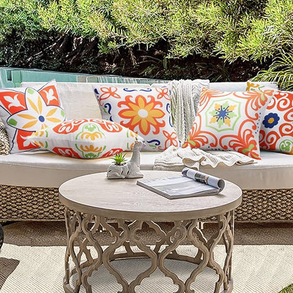 Pyonic Outdoor Waterproof Throw Pillow Covers for Patio Furniture Decorative Boho Pillow Covers 18x18 Floral Printed for Patio Tent Couch Garden Set of 4,Orange