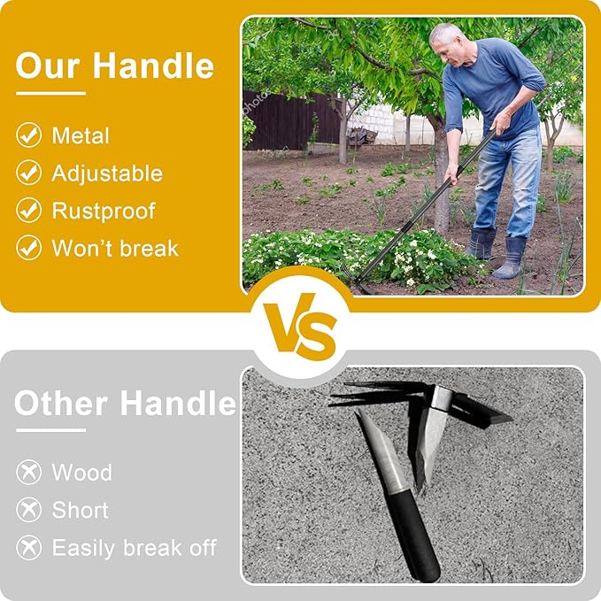 Garden Hoe and Cultivator, Heavy Duty Hand Hoe with Tiller with 31” Long Handle, Cultivator Hoe Garden Tools Durable Cultivator Hoes Rake Fork for Gardening Weeding Planting Loosening Soil
