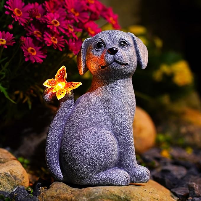 Nacome Dog Outdoor Statues for Garden: Outside Decor with Butterfly Clearance for Yard Art Lawn Ornaments Porch Patio Balcony Home House - Birthday Gifts for Grandma Mom Women