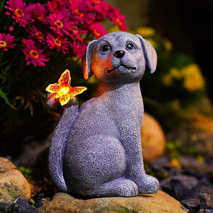 Nacome Dog Outdoor Statues for Garden: Outside Decor with Butterfly Clearance for Yard Art Lawn Ornaments Porch Patio Balcony Home House - Birthday Gifts for Grandma Mom Women