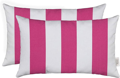 RSH DECOR: Lumbar Throw Pillows Set of 2 | 20” x 12" | All-Weather Spun Fabric | Water and Fade-Resistant | Outdoor Support Pillows for Patio Furniture | Classic Pink Stripe