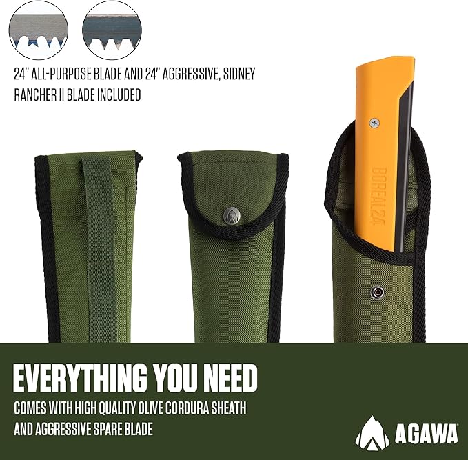 AGAWA - BOREAL24 Tripper Kit - Includes 24" Folding Saw, Nylon Carrying Case, 24" All-Purpose & 24" Aggressive Blade - For Camping, Hiking & Survival Gear (Black Frame/Yellow Handle)