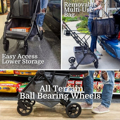 Strolee Personal Luxury Folding Shopping Cart On Premium Wheels – Ultra Lightweight Aluminum Frame – Removable Shopping Bag with Carry Strap & Lower Grocery Storage 75Lbs Capacity (Shadow v2)