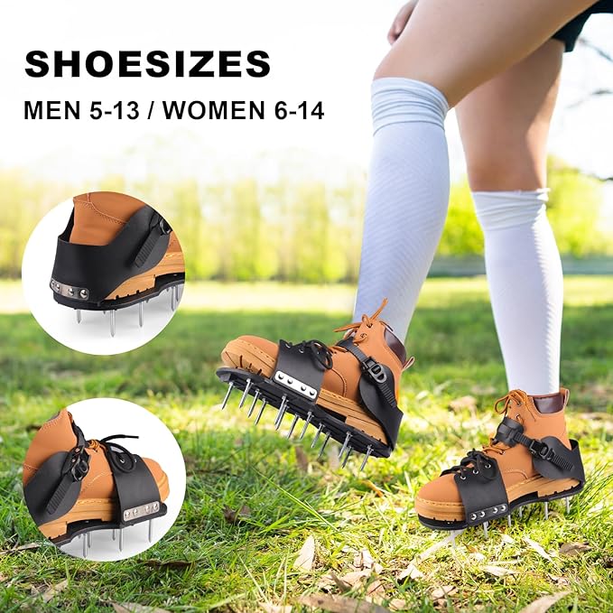 Aerator Shoes, Lawn Aerator Shoes for Grass with Hook and Adaptable Straps Heavy Duty Soil Aerator Lawn Spike Shoes for Aerating Garden Grass Yard Patio