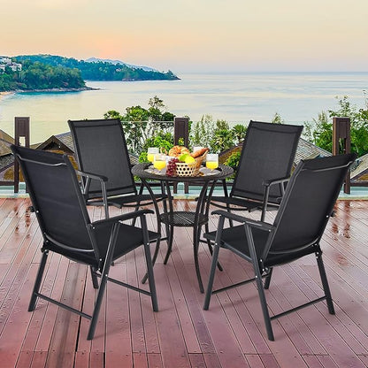 S AFSTAR Patio Chairs Set of 2, Outdoor Foldable Sling Chairs with Armrests, Folding Outdoor Chairs for Lawn Garden Backyard Poolside Porch (Black)