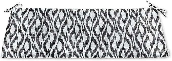 BrylaneHome Bench Cushion - 48" L x 18" W x 3" H - Patio & Outdoor - Water, Stain & Fade Resistant - Black Ikat
