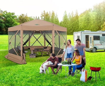 COBIZI 15x15ft Extra Large Pop Up Gazebo Canopy Tent with Mosquito Netting, Spacious Easy Set Up Screened Shelter, Durable Outdoor Pavilion with Ground Stakes, Perfect for Patio, Backyard,Khaki