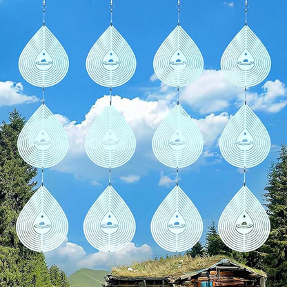 3D Water Drop Pendant Stainless Steel Wind Spinners, Bird Scare Discs with Metal Shiny Highly Reflective Double Sided 360°Rotating, Deterrents to Keep Scare Birds Away from Garden Patio Porches Yard