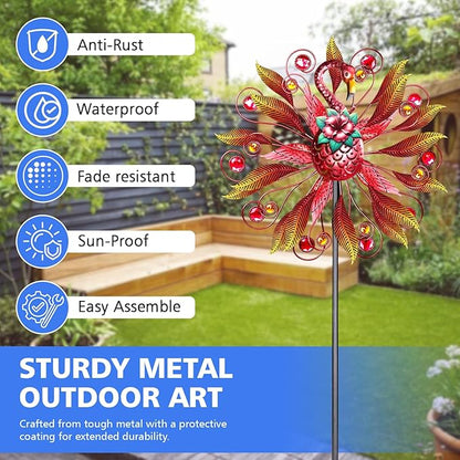 Flamingo Wind Spinner for Garden, Double Wind Sculpture Flamingo Wind Spinner for Garden Patio Yard Decor