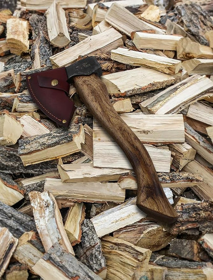 The Berserker - Camping Hatchet - Bushcraft Axe for Wood Chopping Carving- 15.7" Hand Axe with Leather Sheath