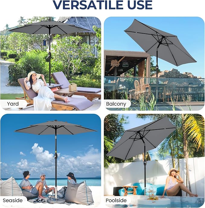 SUNVIVI OUTDOOR Outdoor Patio Umbrella, Patio Umbrella, Market Umbrella, Large Outdoor Umbrella, Metal Pole Umbrella with Push Button Tilt and Crank, Polyester Canopy