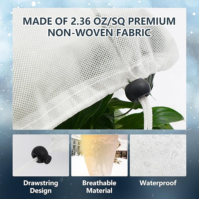 4 Pack Plant Covers Freeze Protection for Winter, 47.2"×31.5" Frost Cloths for Outdoor Plants Cold Weather Blankets with Drawstrings