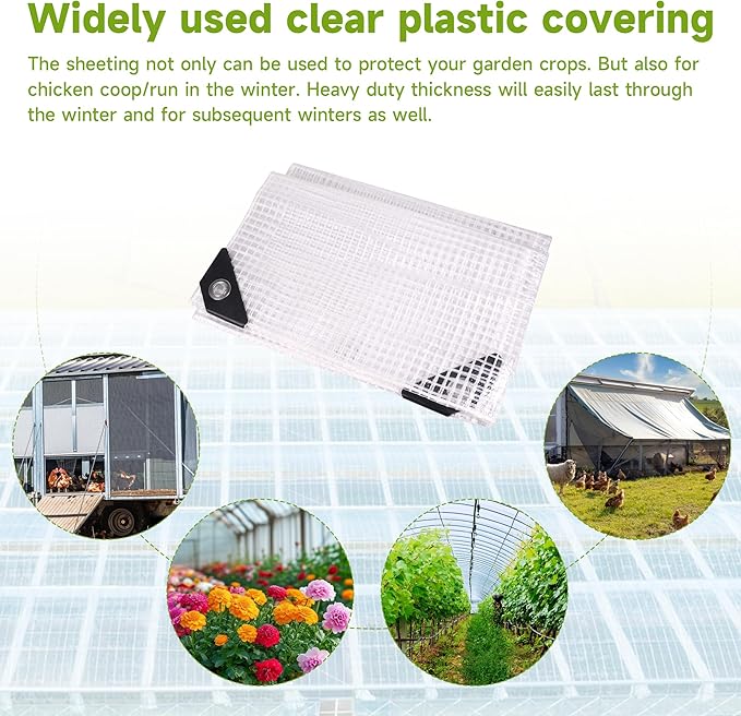 16Ftx20Ft Greenhouse Cover,Clear Plastic Tarps,16Mil Heavy Duty Waterproof tarp with UV Resistance and Grommets,Greenhouse Plastic for Gardening,Farming,Nursery,Garden