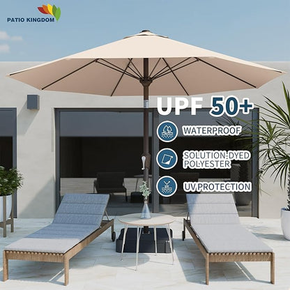 PatioKingdom Auto-Tilt 9FT Patio Umbrella Outdoor with 8 Sturdy Fiberglass Ribs,Market Table Umbrella for Pool,Backyard,Deck and Garden